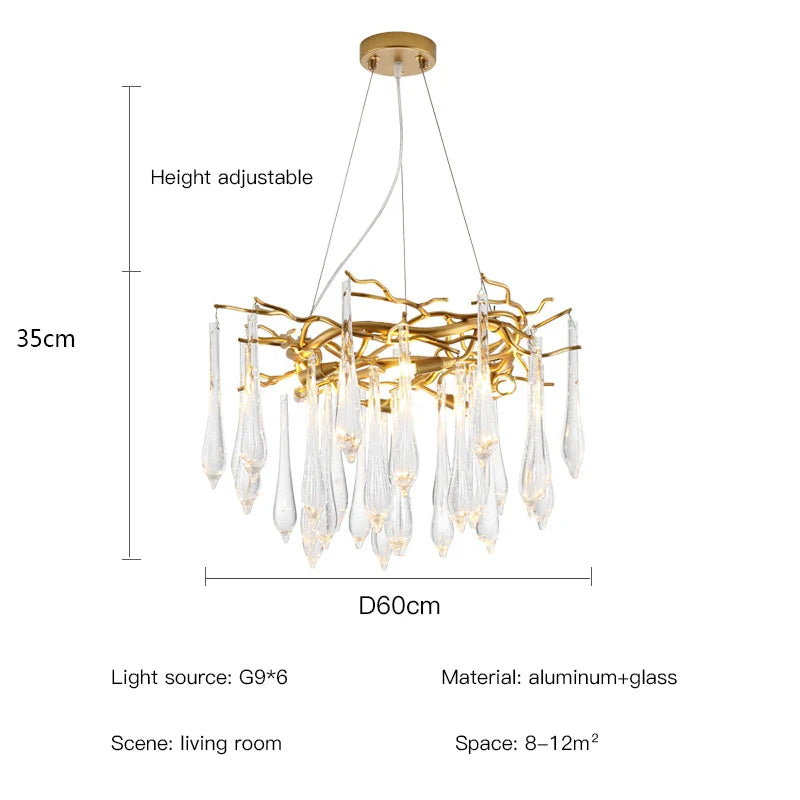 Afralia™ Classic Blue Crystal LED Hanging Chandelier for Elegant Living & Kitchen Decor