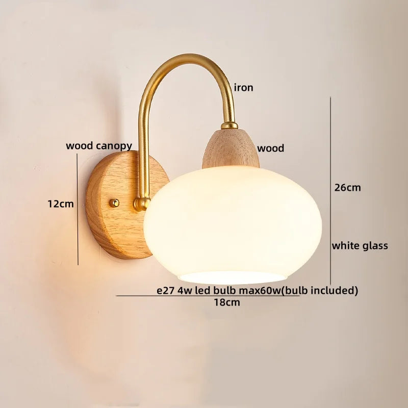 Afralia™ Glass Wood LED Wall Lights Decor for Bedroom Living Room Coffee Mirror Bedside Lamp