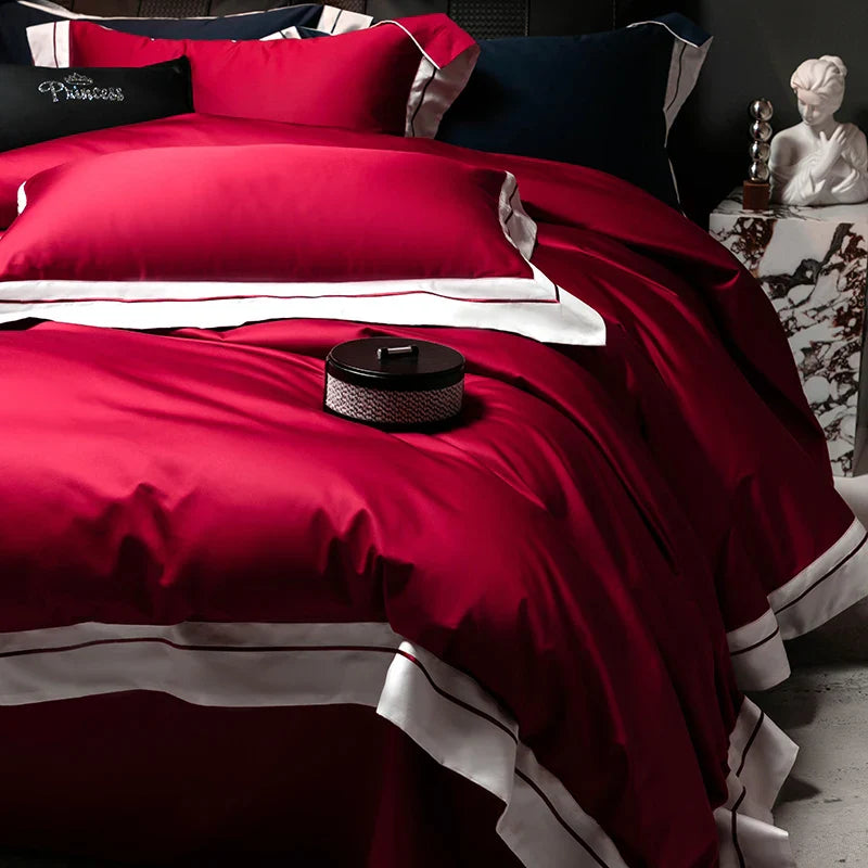 Afralia™ Luxury Embroidered Solid Cotton Comforter Cover Set with Sheets & Pillowcases