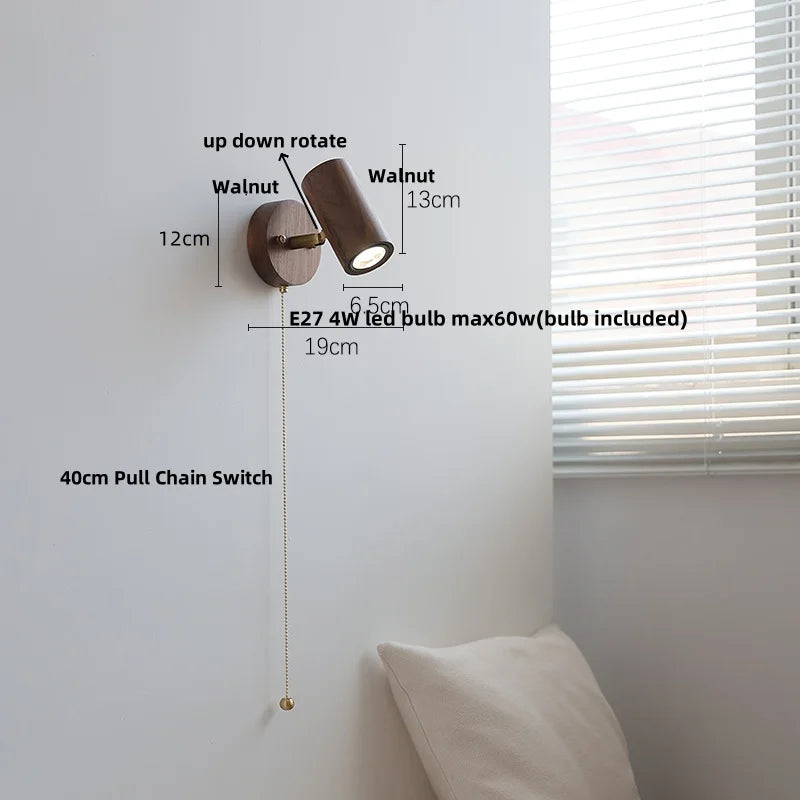 Afralia™ Walnut Wood LED Wall Lights Bedroom Modern Wall Lamp Fixtures