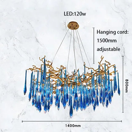 Afralia™ Classic Blue Crystal LED Hanging Chandelier for Elegant Living & Kitchen Decor