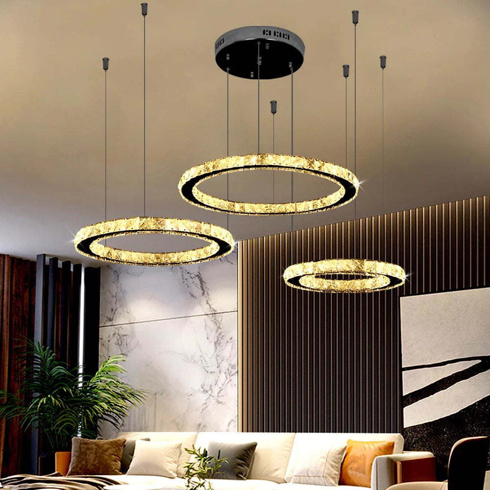 Afralia™ Crystal LED Ring Chandelier for Luxe Living Spaces