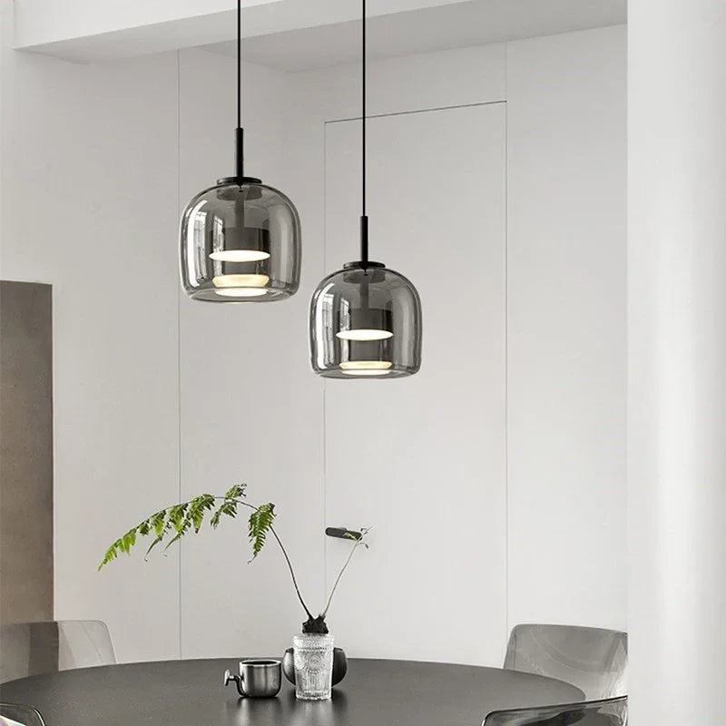 Afralia™ Glass Bowl Chandelier: Modern Nordic LED Smoke Hanging Lamp for Dining Room, Bar - Indoor Decor Lighting