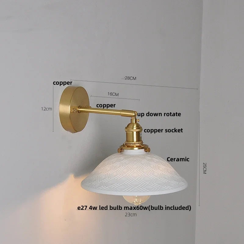 Afralia™ Ceramic Brass LED Wall Light Pull Chain Switch Modern Nordic Design
