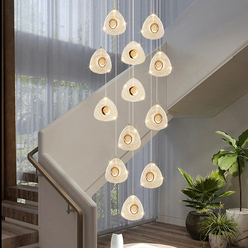 Afralia™ Golden Acrylic LED Chandeliers for Living Room, Large & Creative Design Villa Lighting