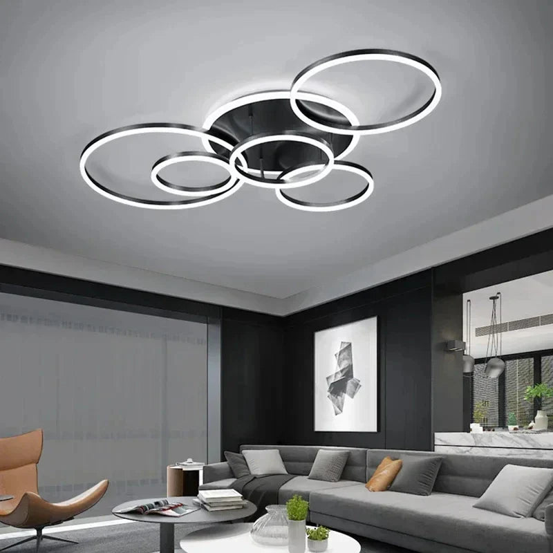 Afralia™ LED Circle Rings Ceiling Lights Black White Brown Chandeliers for Living Room Bedroom Kitchen Decor