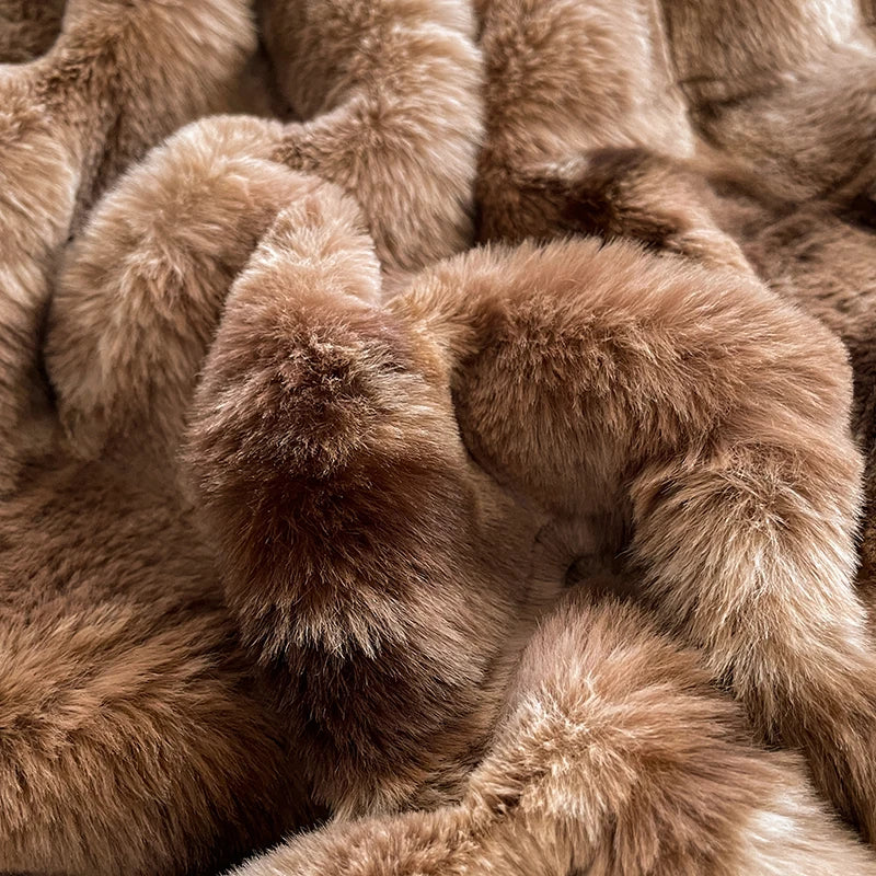 Afralia™ Velvet Fleece Bedding Set: Duvet Cover, Blanket, Sheet, Pillowcases in Caramel Brown Fur