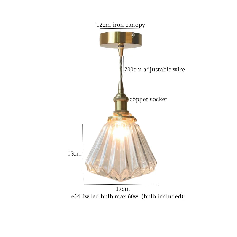 Afralia™ Small Glass LED Pendant Lights Japanese Vintage Hanging Lamp