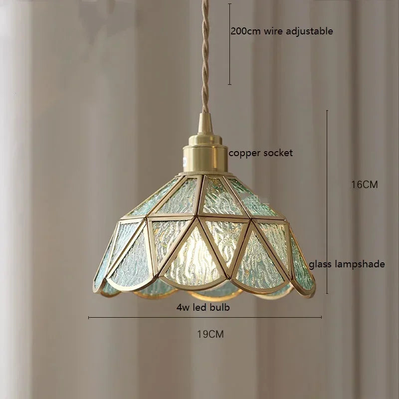 Afralia™ Colorful Glass Copper LED Pendant Light for Kitchen Bedroom Living Room Loft