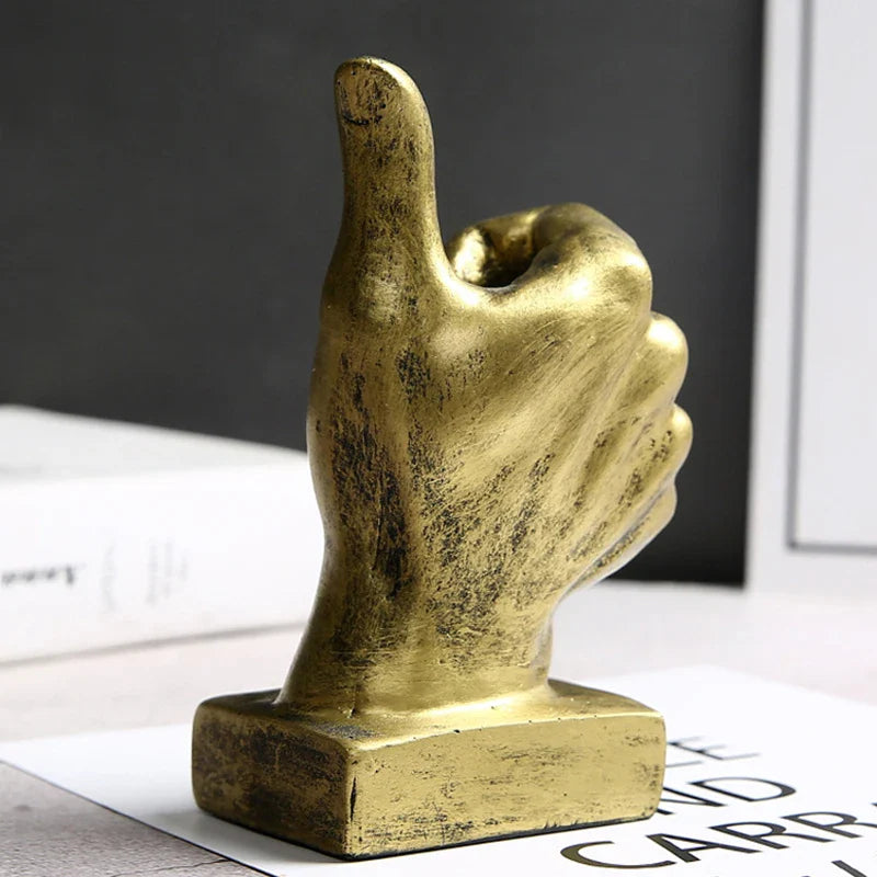 Afralia™ Retro Golden Resin Victory Gesture Art Figurine - Home Office Decor Accessory