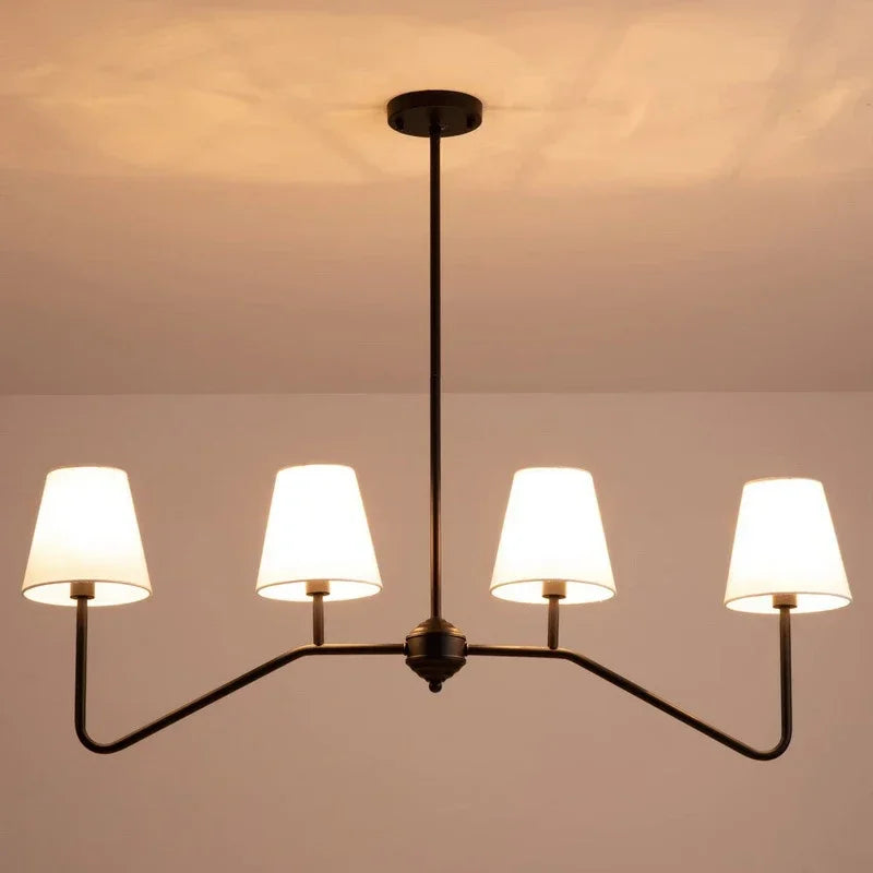 Afralia™ Vintage Chandelier Kitchen Island Lighting Classic Fabric Lampshade Polished Gold/Black