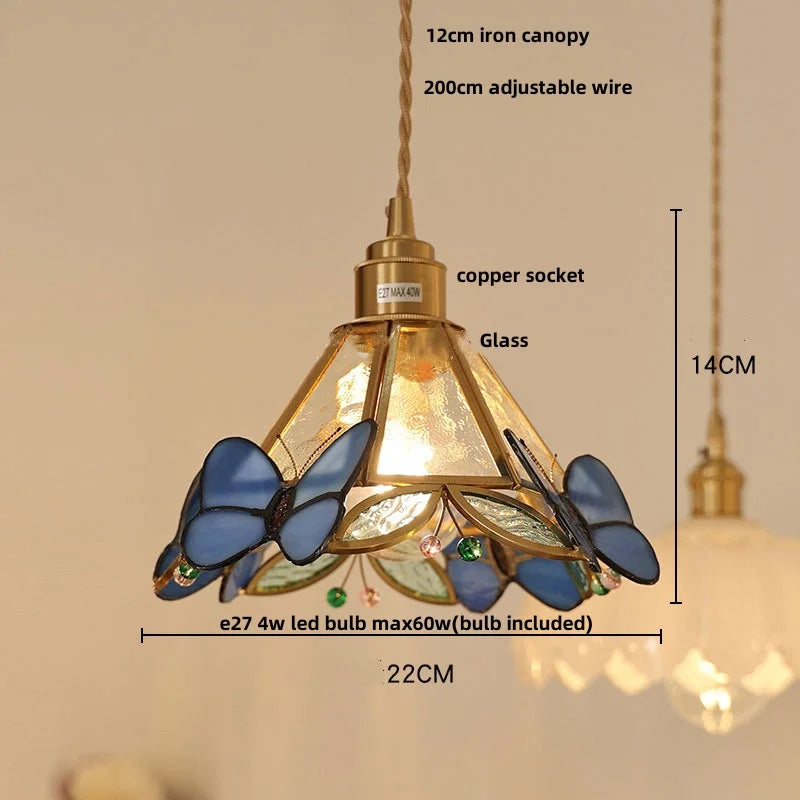 Afralia™ Red Butterfly LED Pendant Lamp Tiffany Glass Hanging Lights