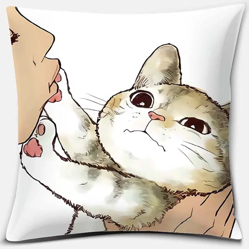 Afralia™ Cute Cat Kiss Love Cartoon Pillowcase for Home Decor