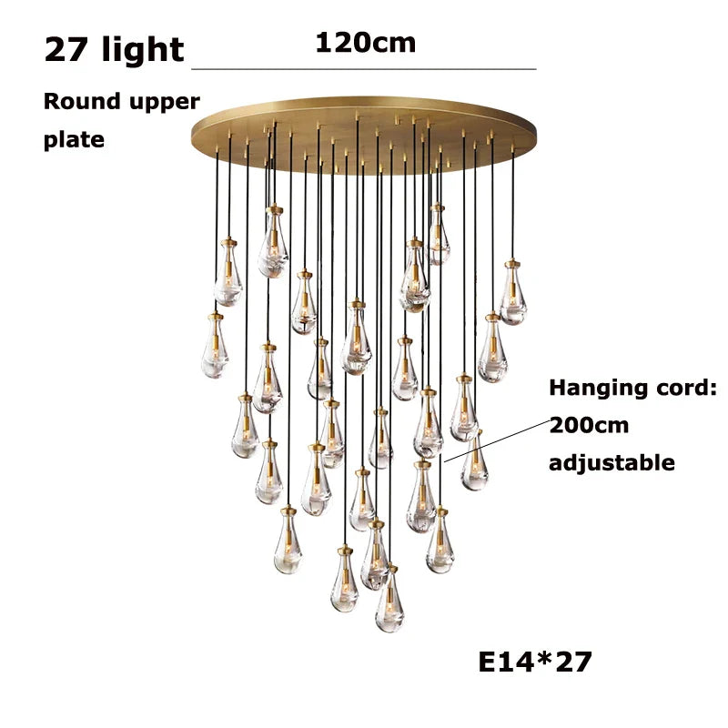 Afralia™ New Copper LED Pendant Light for Living Room and Hotel Staircase