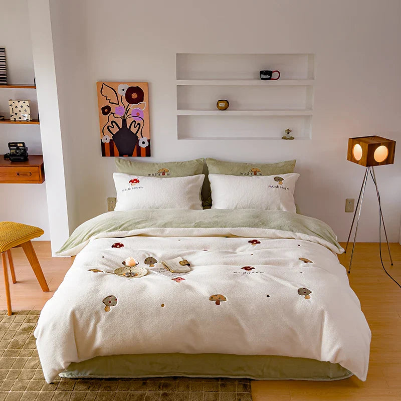 Afralia™ Embroidered Cashmere Winter Duvet Set | Queen Size Warm Bedding & Blanket Cover