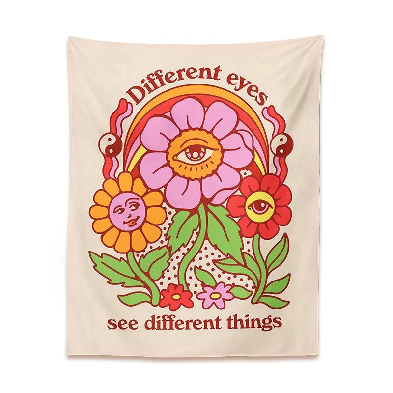 Afralia™ Rainbow Flowers Eyes Tapestry Wall Hanging for Boho College Dorm Decor