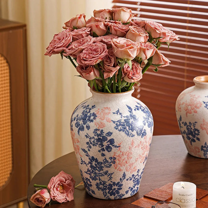 Afralia™ Blue & White Ceramic Vase, Chinese-style Handcrafted Flower Vase - Home Decoration