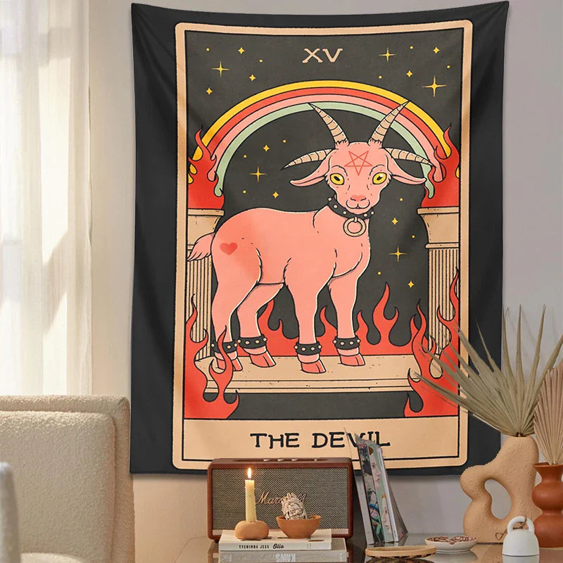 Afralia™ Devil Tarot Goat Wall Hanging Tapestry - Home Decor Hippie Dorm Room