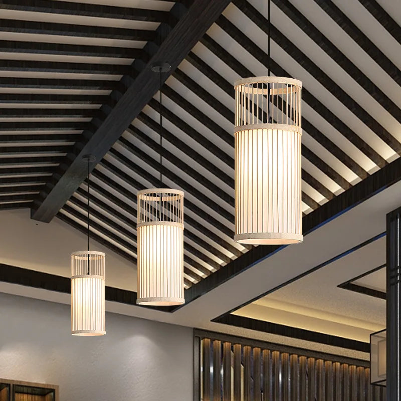 Afralia™ Bamboo Wooden Pendant Lamp E27 - Small Bar Pendant Lights