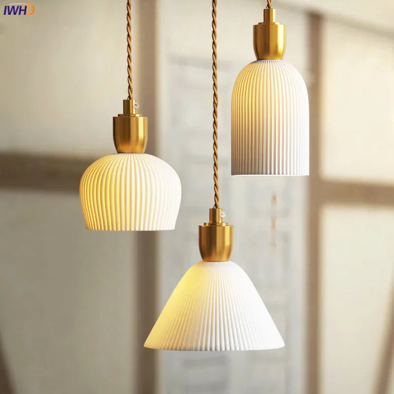 Afralia™ Small Ceramic LED Pendant Lamp Japanese Style Dinning Living Room Light