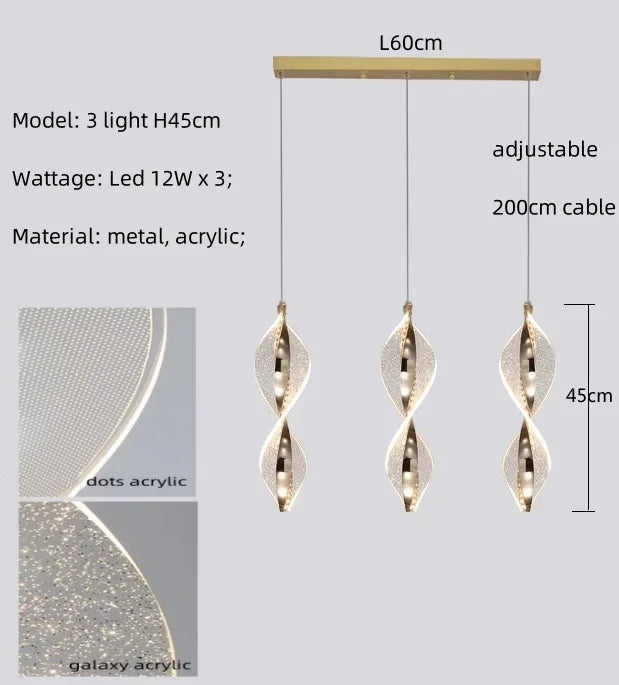 Afralia™ Spiral Gold LED Chandelier Acrylic Pendant Lights for Modern Bedside Stairs