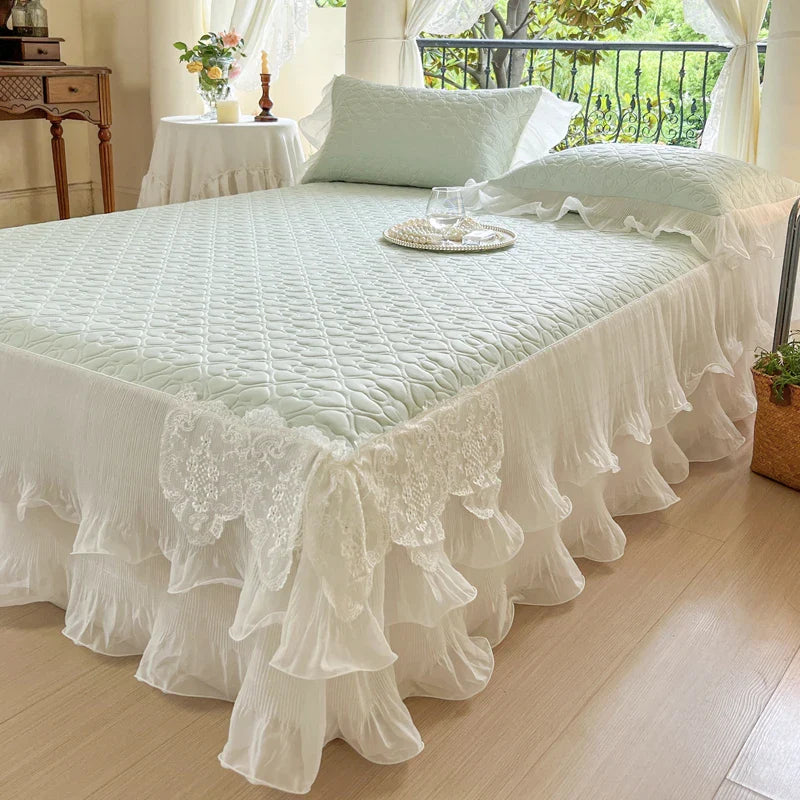 Afralia™ Lace Ruffles Quilted Cooling Bed Skirt Set