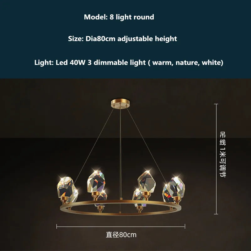 Afralia™ Copper LED 3-Light Dimmable Crystal Chandelier
