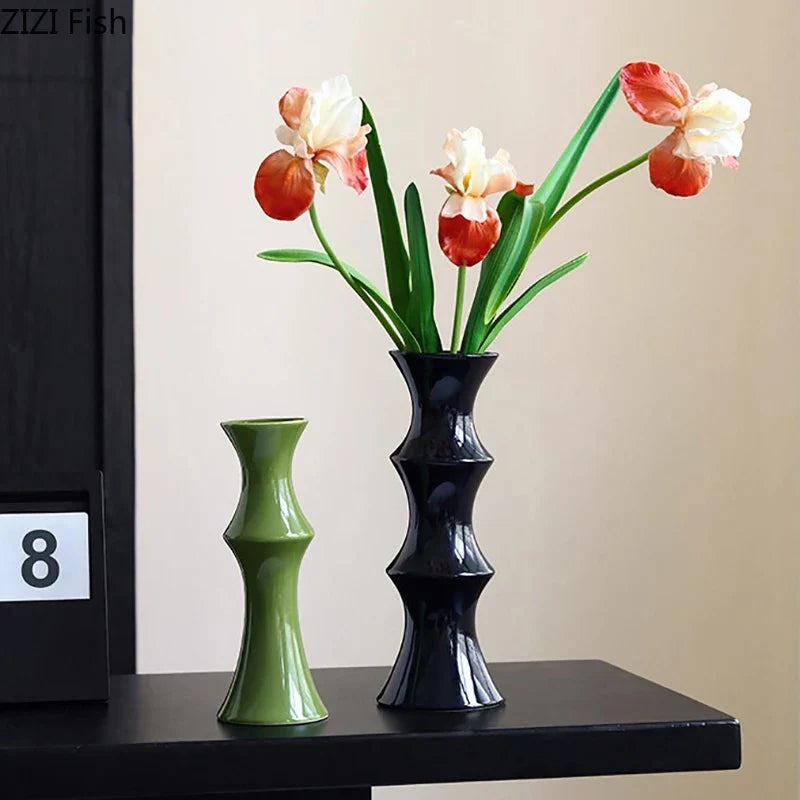 Afralia™ Bamboo Ceramic Vase for Stylish Room Decor and Flower Arrangement