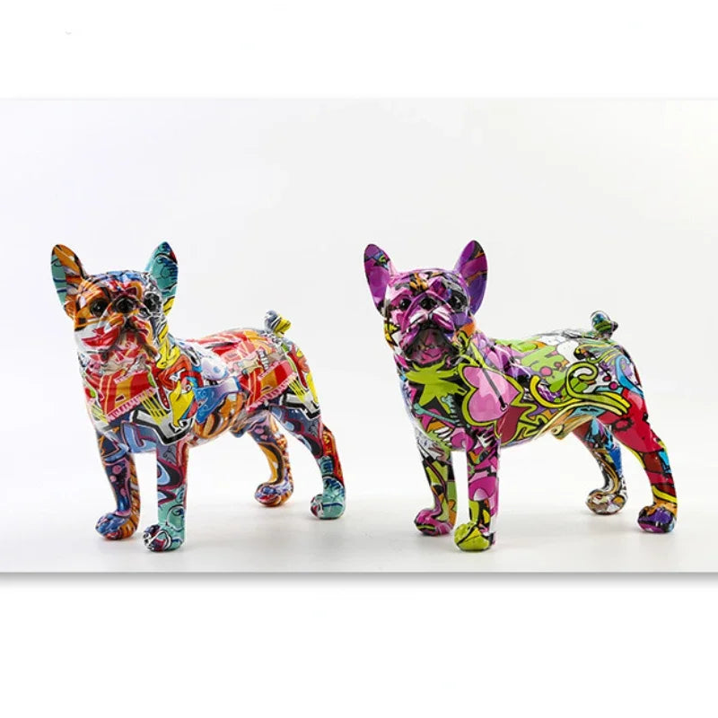 Afralia™ Standing Graffiti Bulldog Statue, Resin Dog Crafts, Home Office Decoration