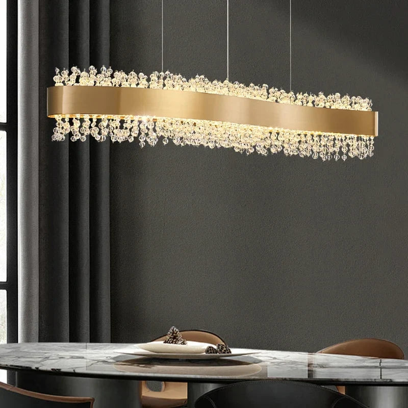 Afralia™ Modern Crystal Chandelier Pendant Lights LED Luxury Living Room Kitchen Island