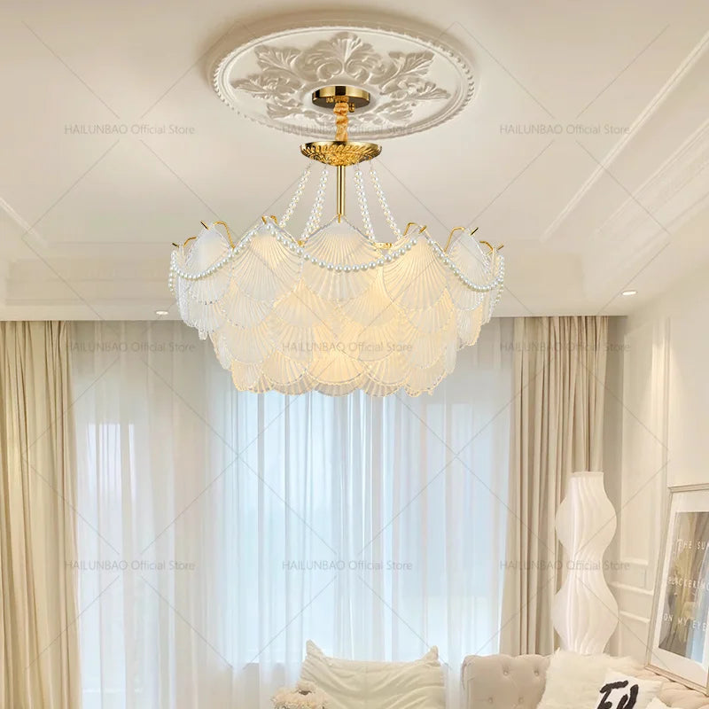 Afralia™ Shell Pearl Glass Crystal Chandelier for Modern Luxury Living Room