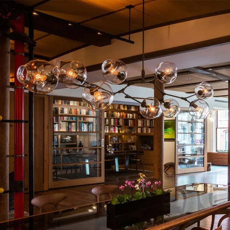 Afralia™ Glass Bubble Branch Chandelier: Modern Hanging Ceiling Light Fixture