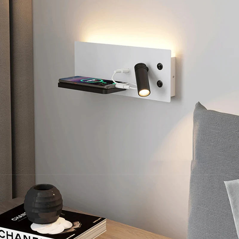 Afralia™ Wireless Charging Wall Lamp USB Nordic Indoor Lighting Home Decor