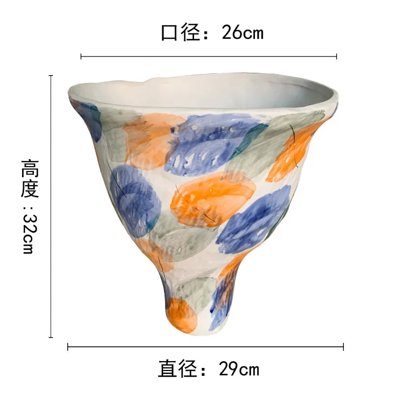 Afralia™ Abstract Clay Pot Colorful Ceramic Vase, Irregular Shape Flower Arrangement Home Decor