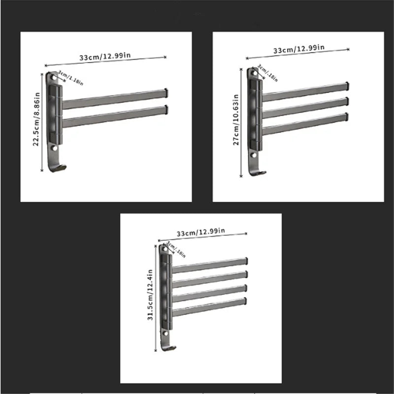 Afralia™ Gray Aluminum Swivel Towel Hanger: Wall Mounted Folding Bathroom Towel Bar