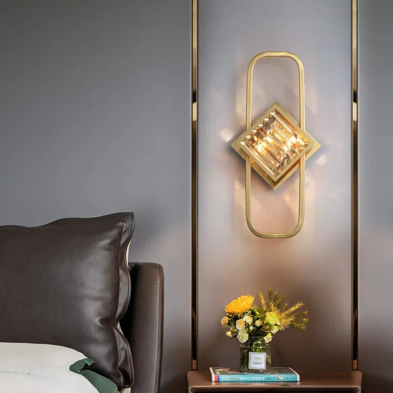 Afralia™ Crystal Gold Wall Lamp for Bedroom, Living Room, and Study Room