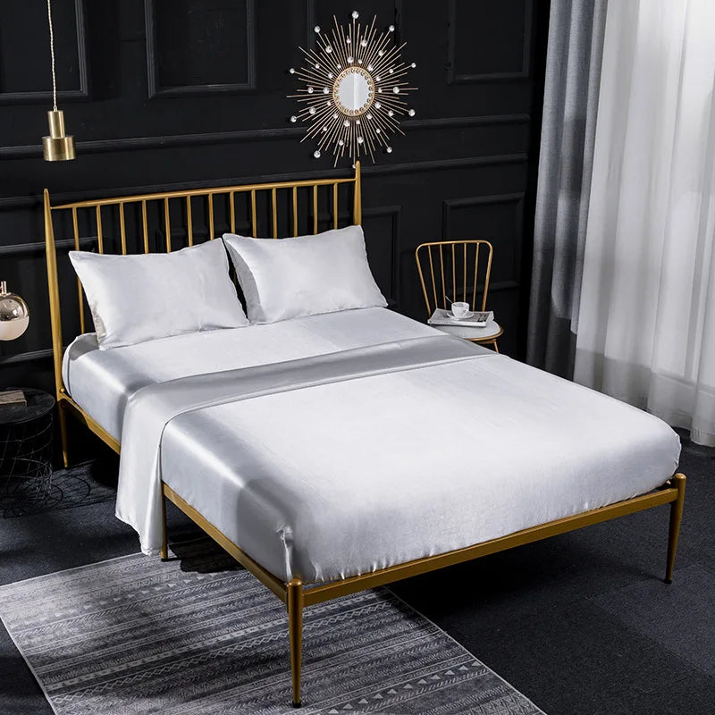 Afralia™ Solid Satin King Fitted Sheet Set Double Queen Size Luxury Bedding Solution