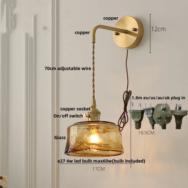 Afralia™ Amber Vintage LED Wall Light Fixture Up Down Rotate Pull Chain Switch