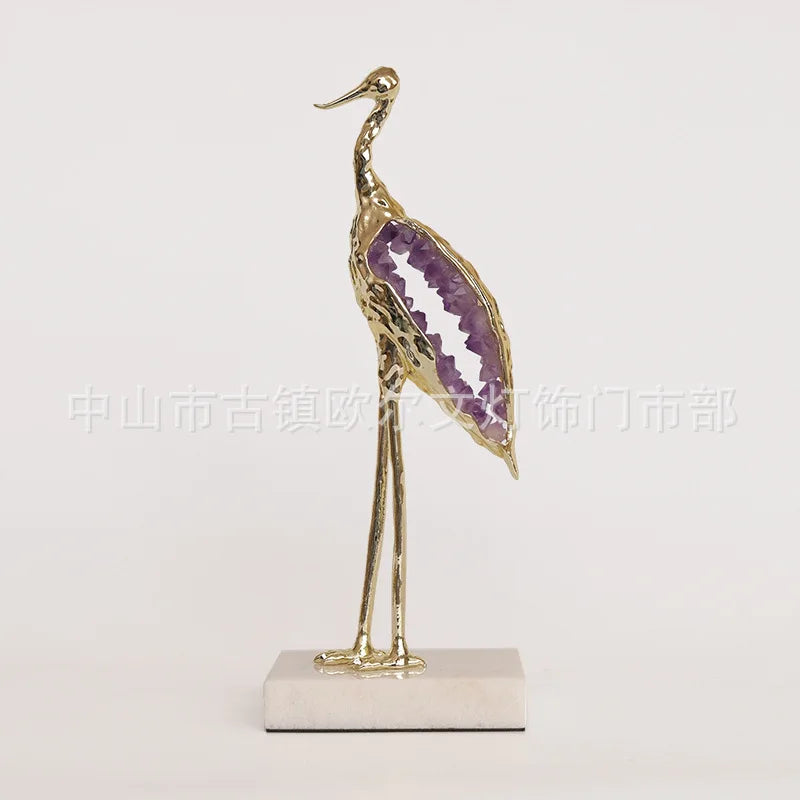 Afralia™ Crystal Crane Sculpture Green Gem Bird Home Decor Figurine