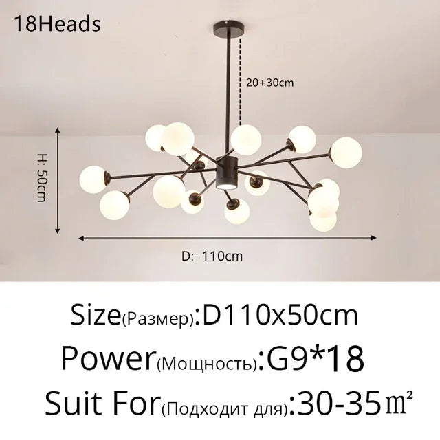 Afralia™ Glass Ball Modern Branch Chandelier - Magic Bean Design for Living Room