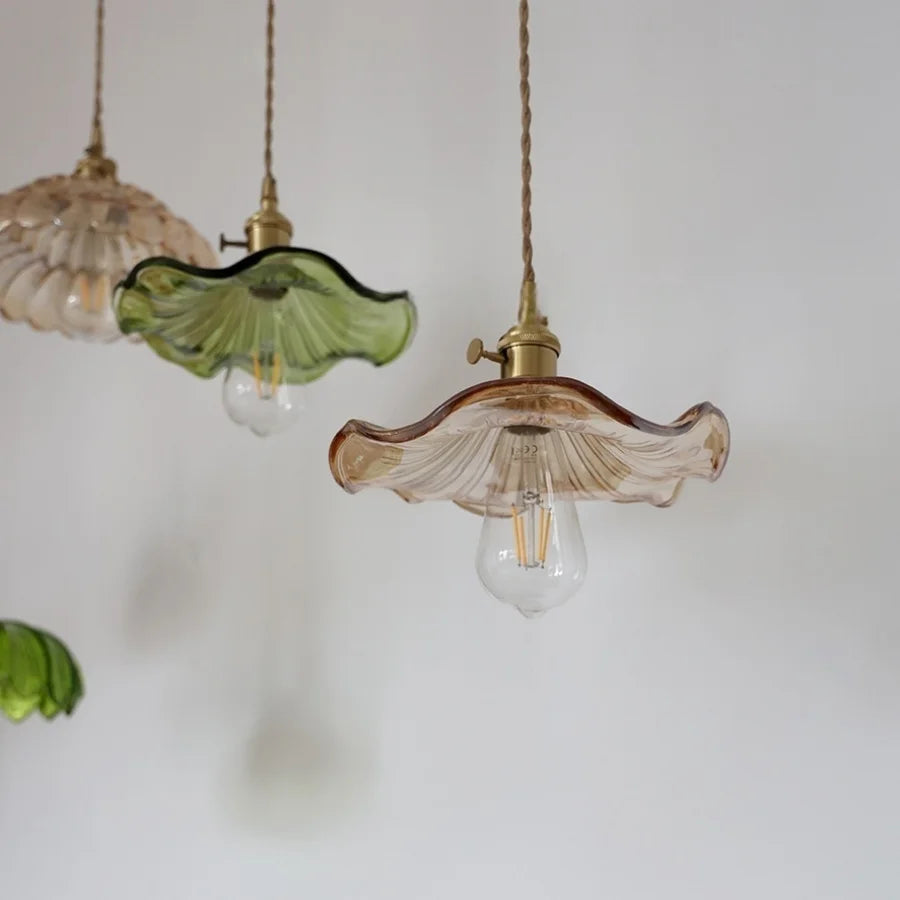 Afralia™ Glass Lotus Leaf LED Ceiling Light with Copper Knob Switch for Modern Nordic Style