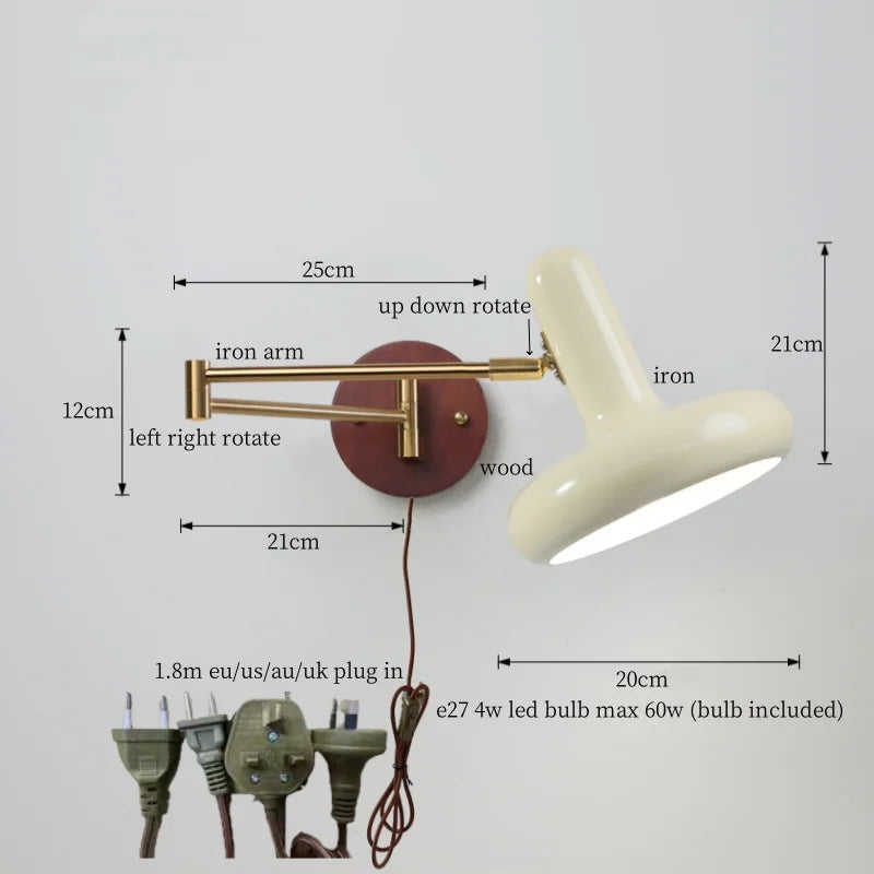 Afralia™ Swing Arm Iron LED Wall Lights, Vintage Style for Living Room, Bathroom, Bedroom