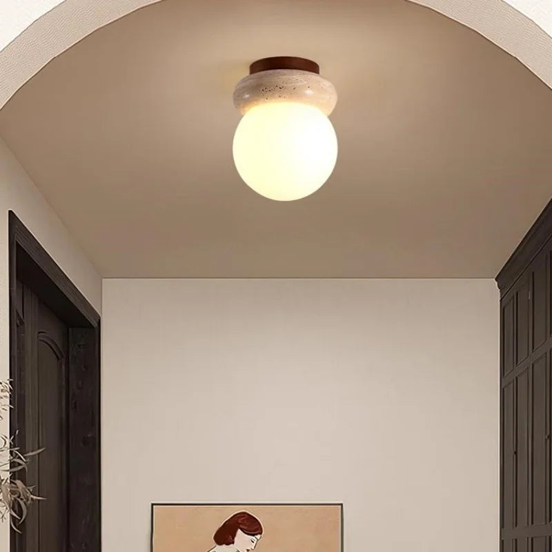 Afralia™ LED Ceiling Light with Wood Base and White Glass Shade