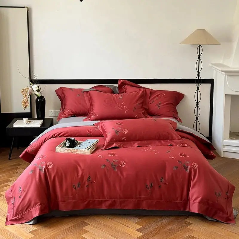 Afralia™ Vintage Rose Flowers Bedding Set, 1000TC Egyptian Cotton, 4Pcs