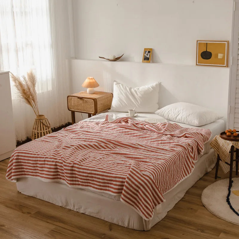 Afralia™ Striped Knitted Cotton Quilt Blanket - Lightweight & Cozy Bedding for Adults and Kids