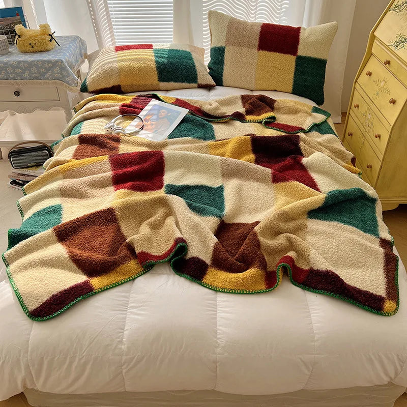 Afralia™ Geometric Printed Half Fleece Sofa Cover: Luxe Bohemian Shawl Blanket for Office Nap