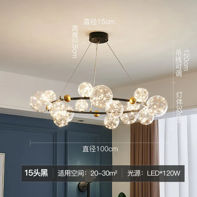 Afralia™ Glass Ball LED Ceiling Chandelier for Home Dining Living Bedroom