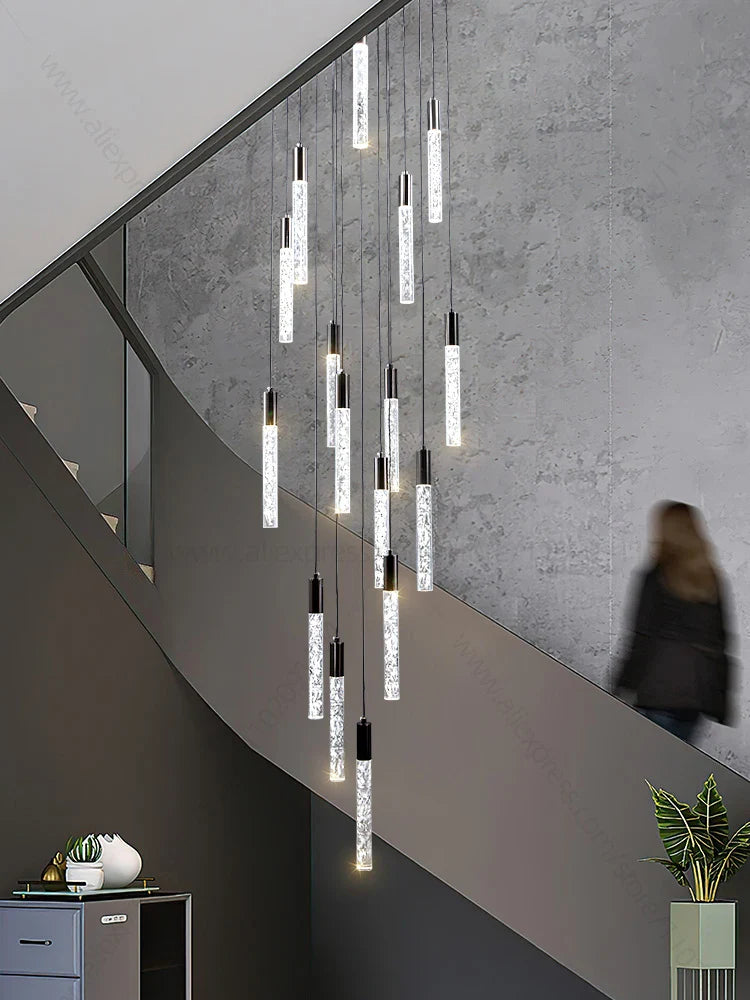 Afralia™ Crystal Luxury Pendant Chandelier for Living Room, Kitchen, Hotel - Cylindrical Staircase Lighting