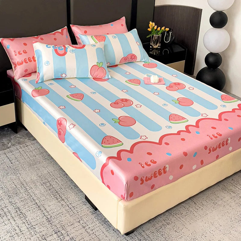 Afralia™ Printed Silky Fitted Sheet: Soft & Anti-Slip Mattress Cover