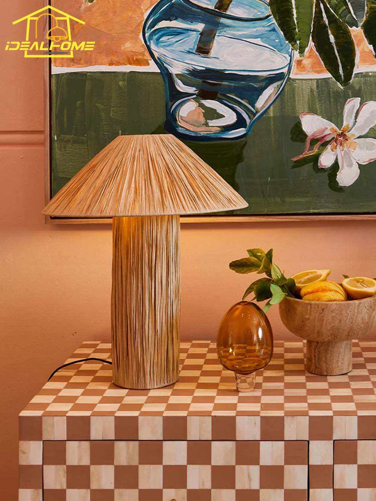 Afralia™ Vintage Raffia Table Lamp LED E27 Desk Light for Bedroom Living Room